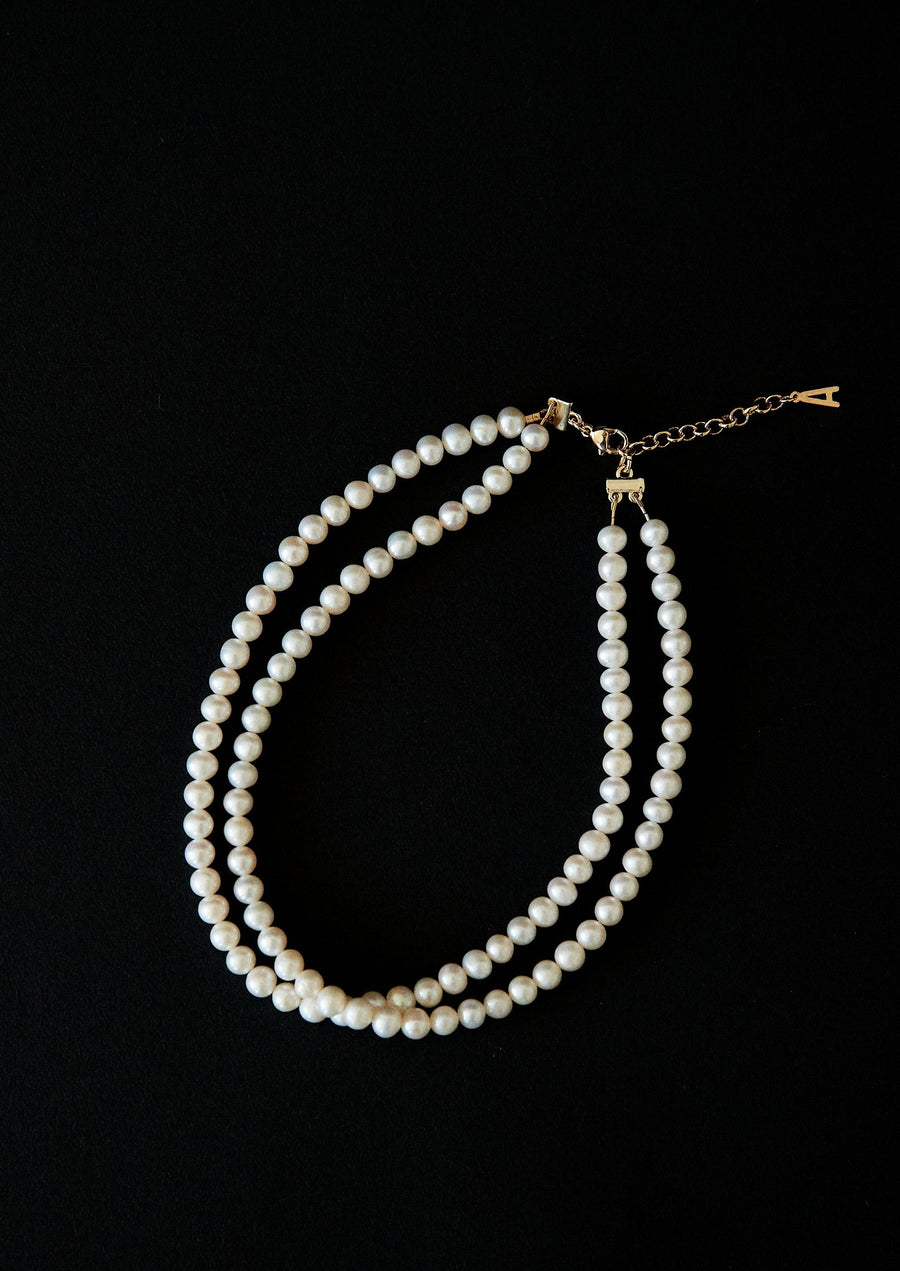 double layer 2 strand pearl choker collar necklace - Alyssa