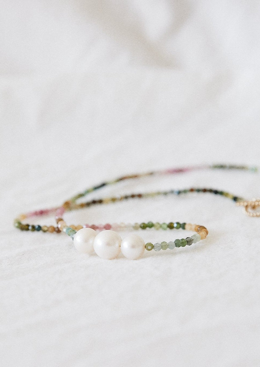 Tourmaline bead pearl necklace - Alyssa