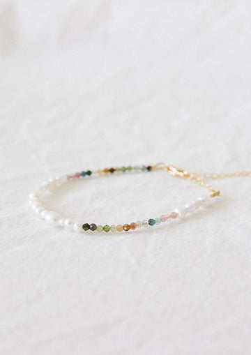 Tourmaline bead pearl bracelet - Alyssa