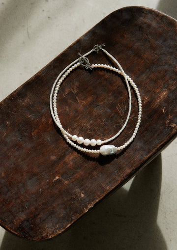 Layered baroque necklace asymmetrical pearl set - Alyssa