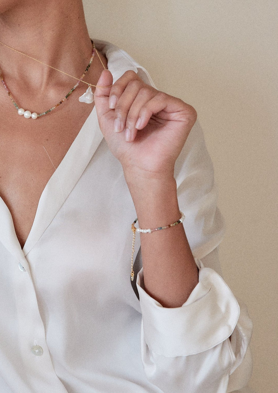 Tourmaline bead pearl bracelet - Alyssa