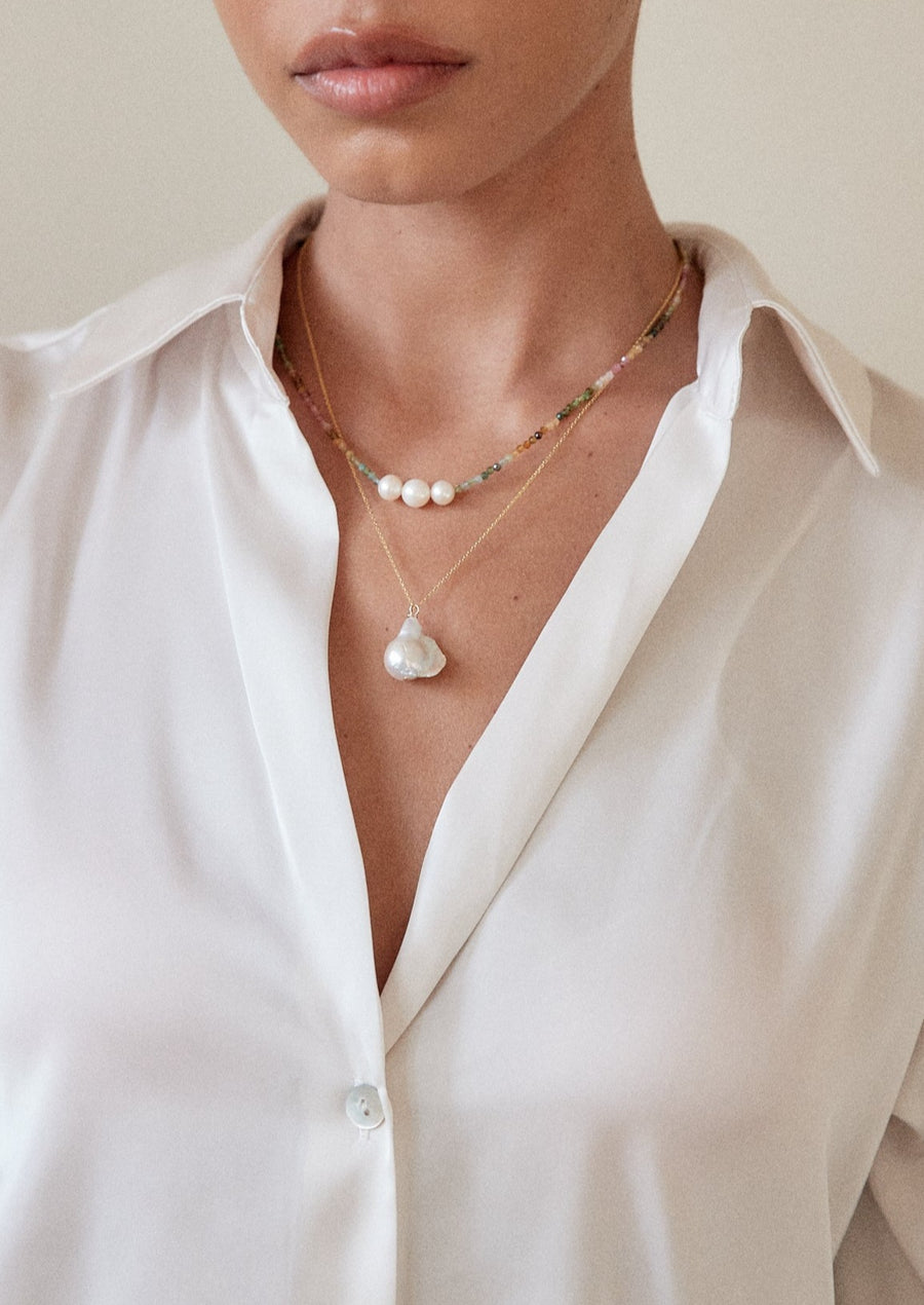 Tourmaline bead pearl necklace - Alyssa